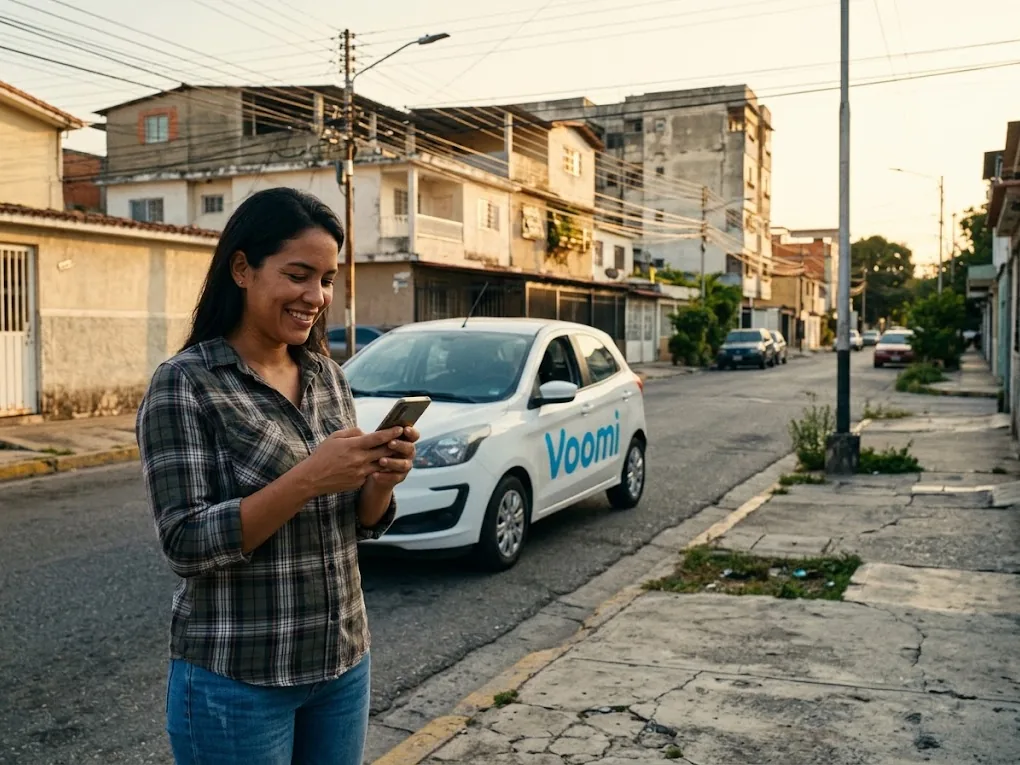 Venezuelan woman ordering with Voomi from her phone