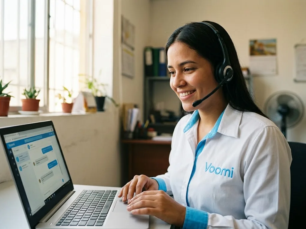 Voomi support person helping via chat