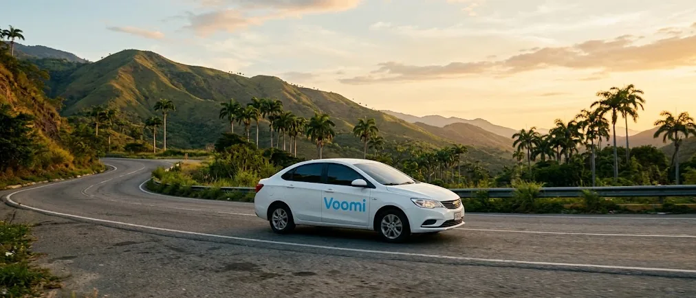 Voomi car driving along a Venezuelan mountain road